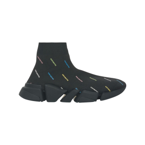 Balenciaga Speed 2.0 AllOver Logo Recycled Knit Black Multicolor