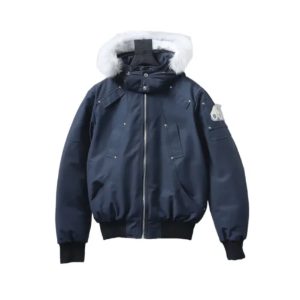 Moose Knuckles Men’s Balistic Bomber Zip-Up Fur Jacket Dark Blue